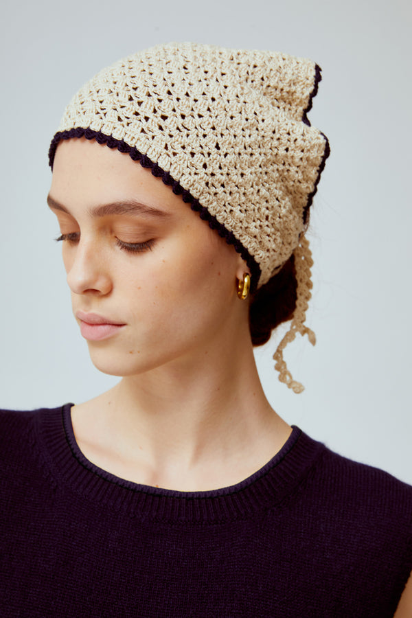 Cotton crochet bandana ecrù